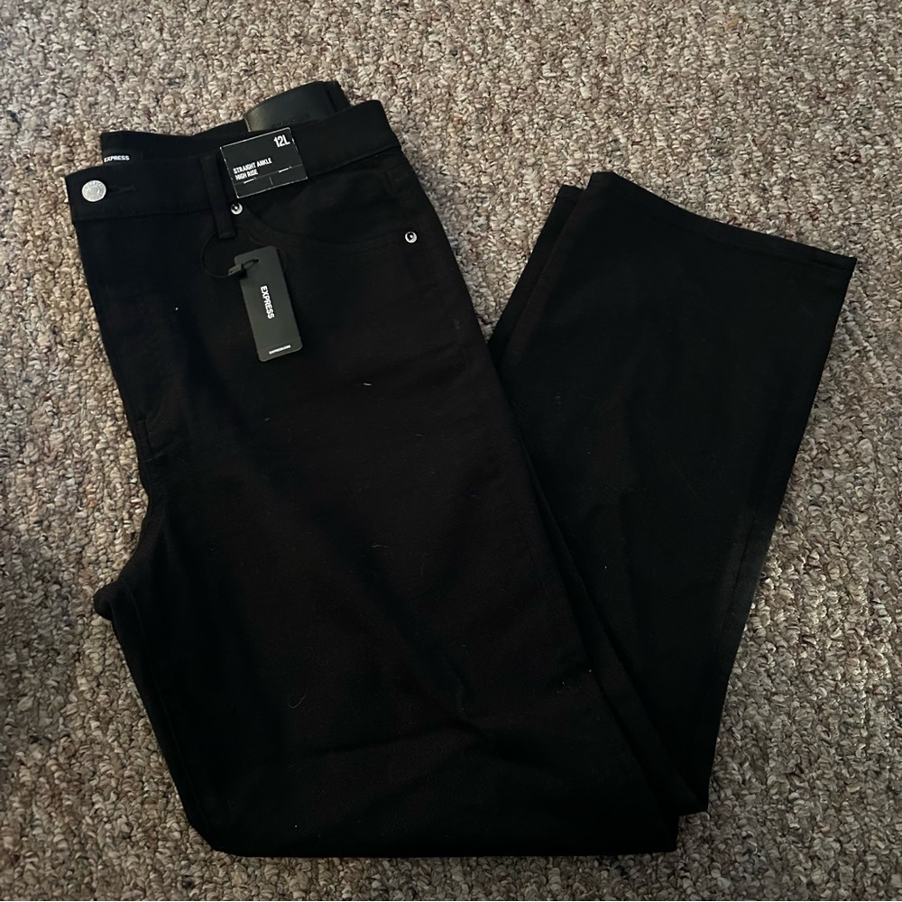NWT EXPRESS Straight Ankle High Rise Black Jeans 12 long